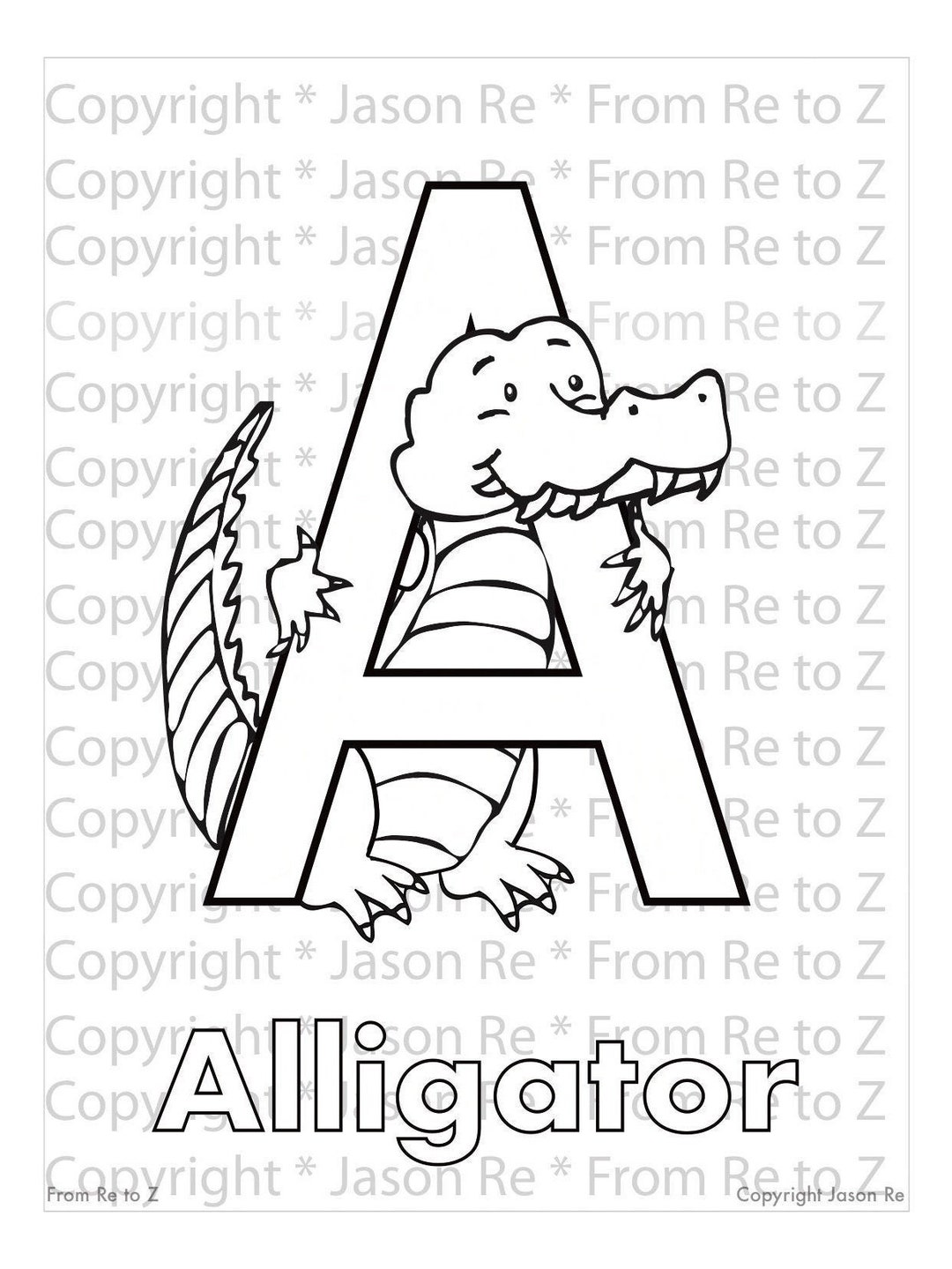 A is for Alligator | Abcs Coloring Page | Alphabet | Printable Digital ...