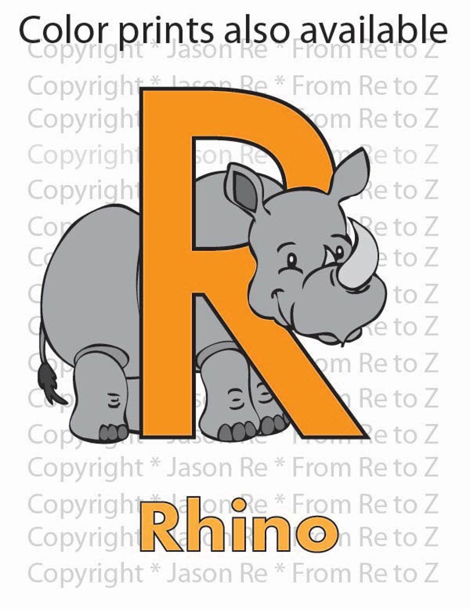 R is for Rhino Abcs Coloring Page Alphabet Printable - Etsy