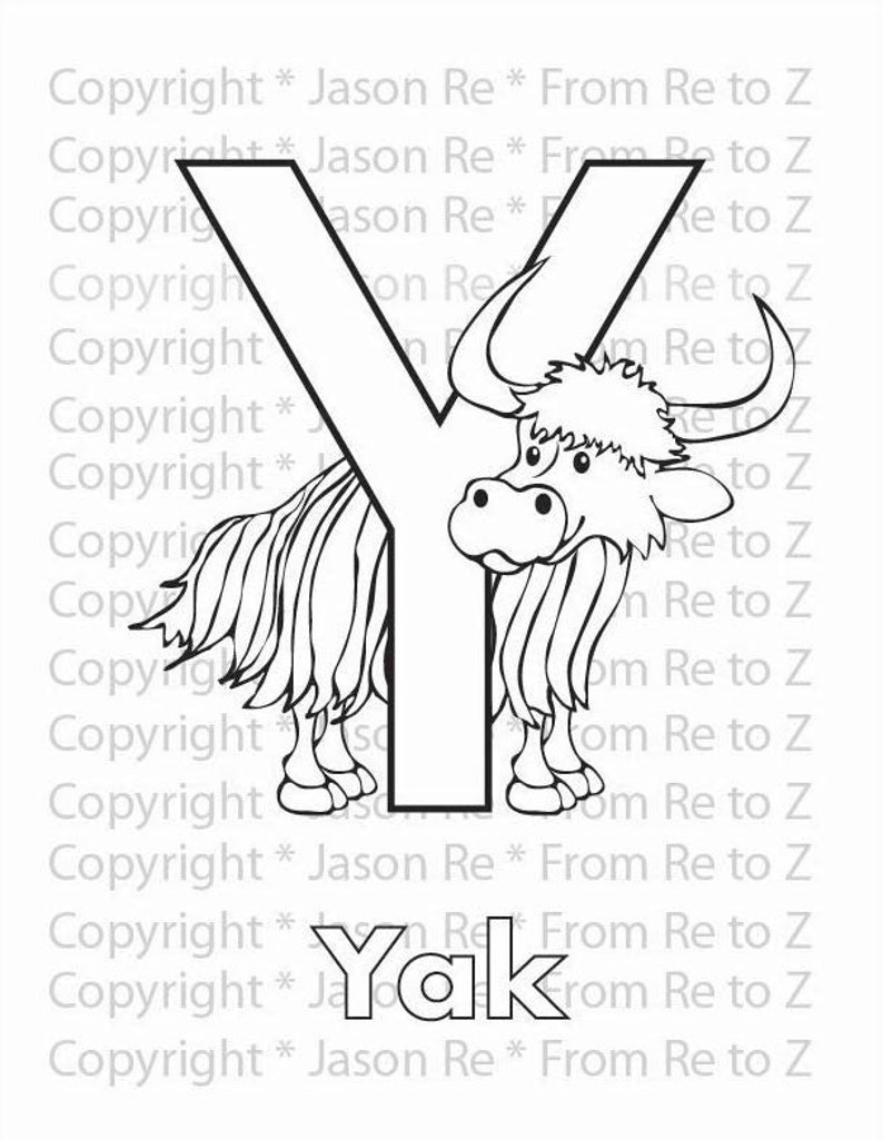 Y is for Yak ABCs Coloring Page Alphabet Printable Digital Download Letter Y Classrooms and Children of All Ages image 1