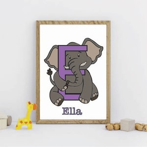 Animal Baby Art Print - Alphabet Art- Nursery Wall Art- Nursery Print - Baby Decor - Personalized for Baby- Animal and Initial Baby Picture