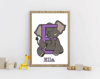 Animal Baby Art Print - Alphabet Art- Nursery Wall Art- Nursery Print - Baby Decor - Personalized for Baby- Animal and Initial Baby Picture