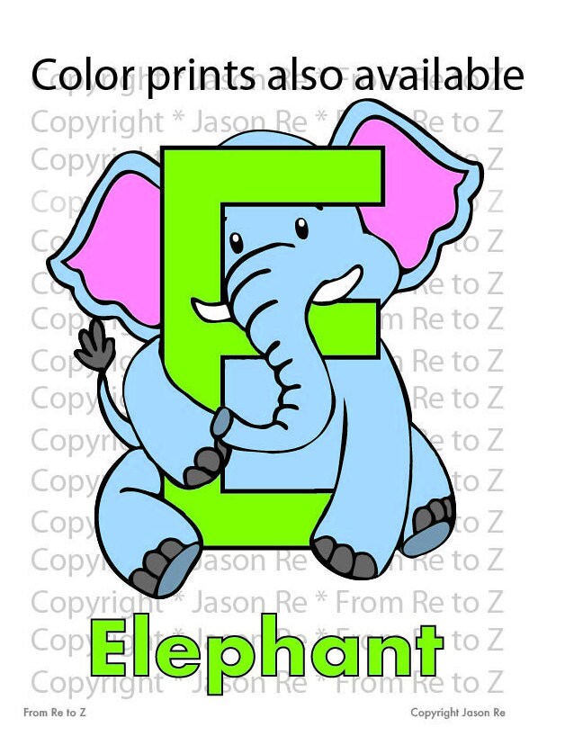E is for Elephant Abcs Coloring Page Alphabet Printable Digital