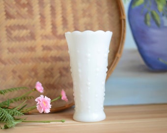 Vintage Anchor Hocking Milk Glass Teardrop and Pearls Flared Vase