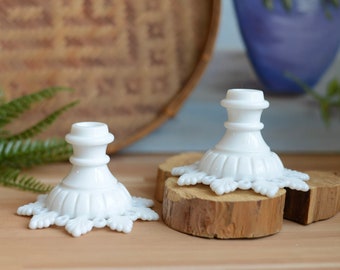 Vintage Westmoreland Milk Glass Ring and Petal Candle Holders - Set of 2