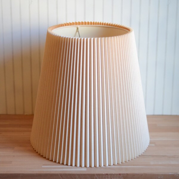 17" Large Vintage Pleated Lampshade Beige Fabric Covered