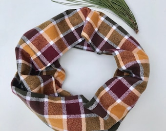 Plaid Scarf Mustard Yellow Green Olive Burgundy Maroon White Buffalo Plaid Flannel Infinity Scarf For Adult Toddler Infant Kids & Mommy