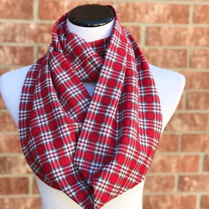 Plaid Scarf Red Infinity Scarf Christmas Scarf Jersey Knit - Etsy