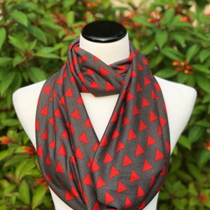 Terracotta Scarf Infinity Scarf Triangles Scarf Autumn Colors Soft Scarf Charcoal Gray Jersey Knit loop scarf geometric circle scarf