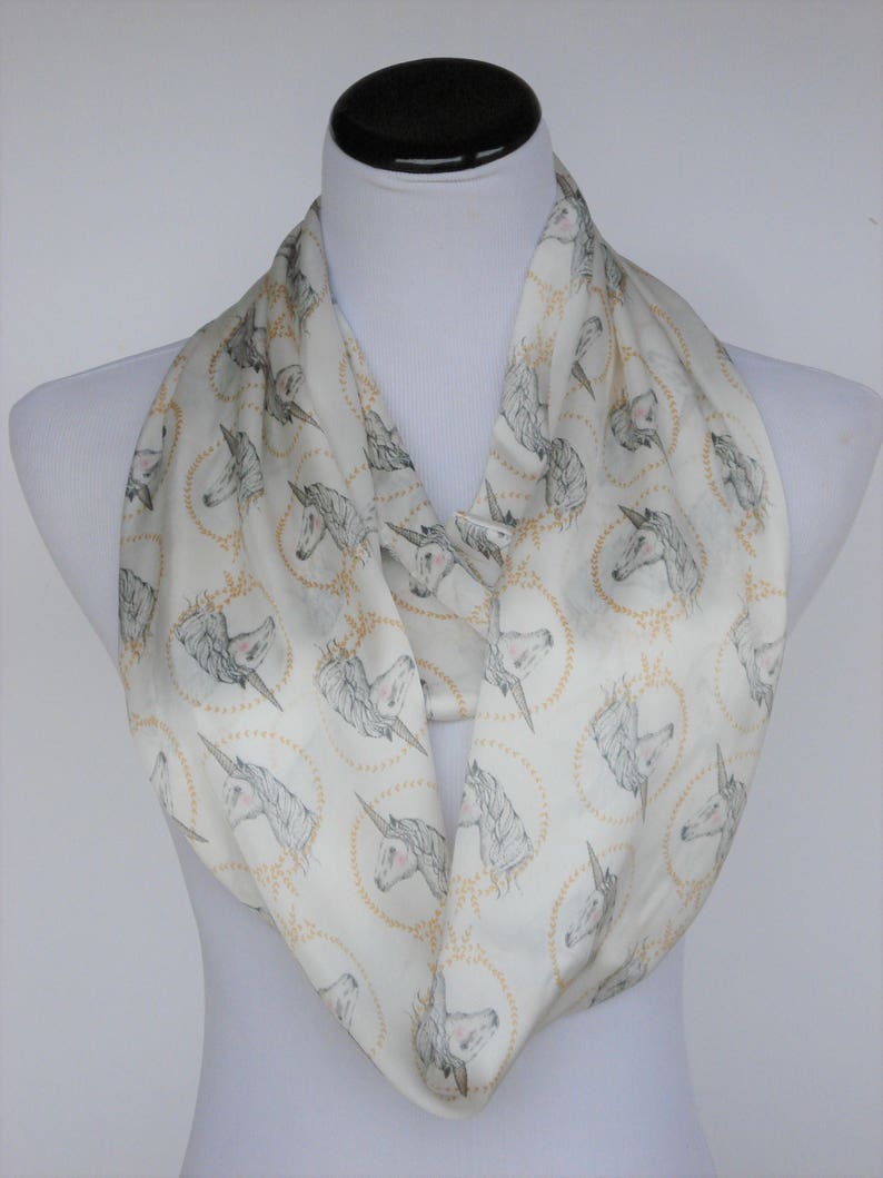 Unicorn Print Scarf Infinity Scarf White Gray Gold Unicorn - Etsy
