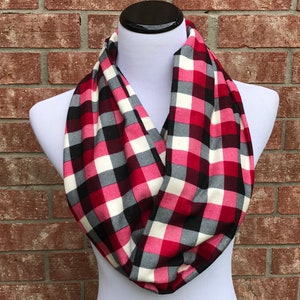 Red Plaid Flannel Scarf Christmas Scarf Checkered Infinity - Etsy