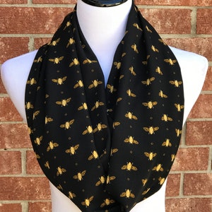 Bee Scarf Black Golden Yellow Scarf Bumblebee Infinity Scarf Loop Scarf Circle Scarf gift for her, gift for Co Worker Teammate