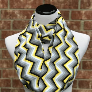 Grey Yellow Mustard Scarf Autumn colors scarf gray yellow Chevron infinity scarf grey yellow white zigzag jersey knit loop scarf for women