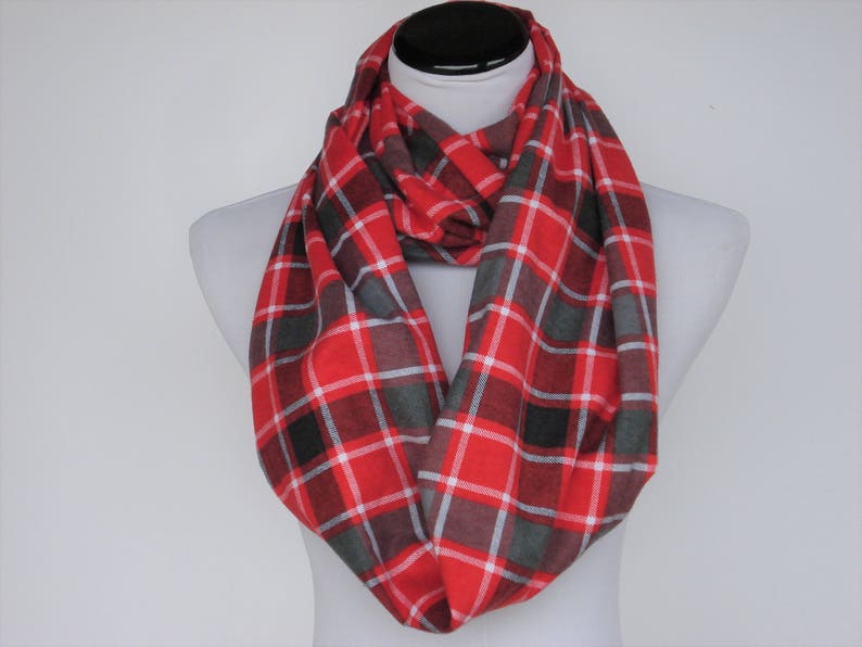 Plaid infinity scarf Christmas scarf red gray Buffalo plaids | Etsy