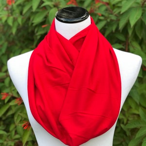 Red Scarf Valentine&#39;s Day Scarf Christmas Red Infinity Scarf Lipstick Red Scarf Circle Scarf Soft Cotton Jersey Knit scarf gift for her