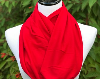 Red Scarf Valentine's Day Scarf Christmas Red Infinity Scarf Lipstick Red Scarf Circle Scarf Soft Cotton Jersey Knit scarf gift for her