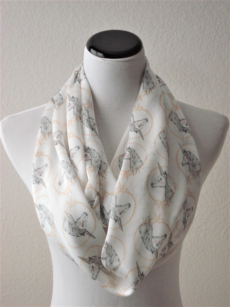 Unicorn Print Scarf Infinity Scarf White Gray Gold Unicorn - Etsy