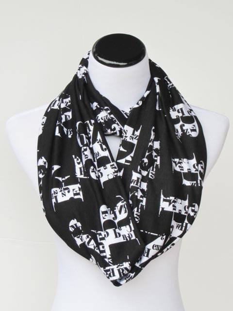 Black White Alphabet Scarf Infinity Scarf Book Scarf Letters Scarf ...