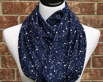 Accessories for her Galaxy and Blue Tweed knit and Fabric infinity scarf
