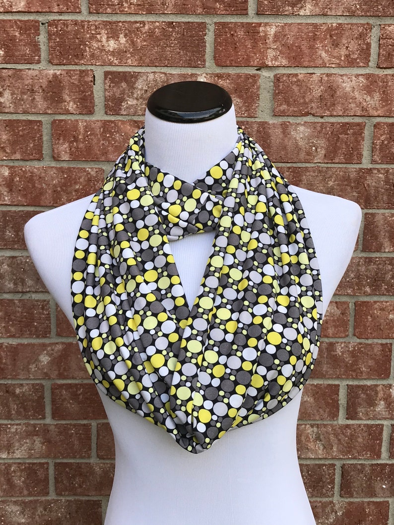 Gray Yellow Mustard Scarf Infinity Scarf White Polka Dot Scarf Etsy
