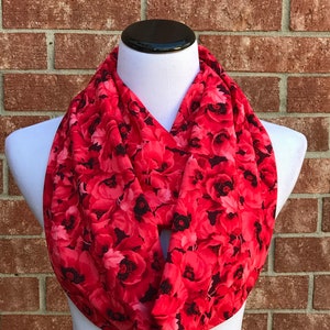 Poppy Scarf Red Poppy Scarf Infinity Scarf Scarf Floral Scarf Mother&#39;s day Scarf Circle Scarf Red Poppies Flowers Loop Scarf