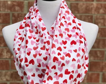 Hearts Scarf Valentine's day Scarf Infinity Scarf White Pink Red Hearts Circle Scarf Loop Scarf Valentine Day Scarf gift