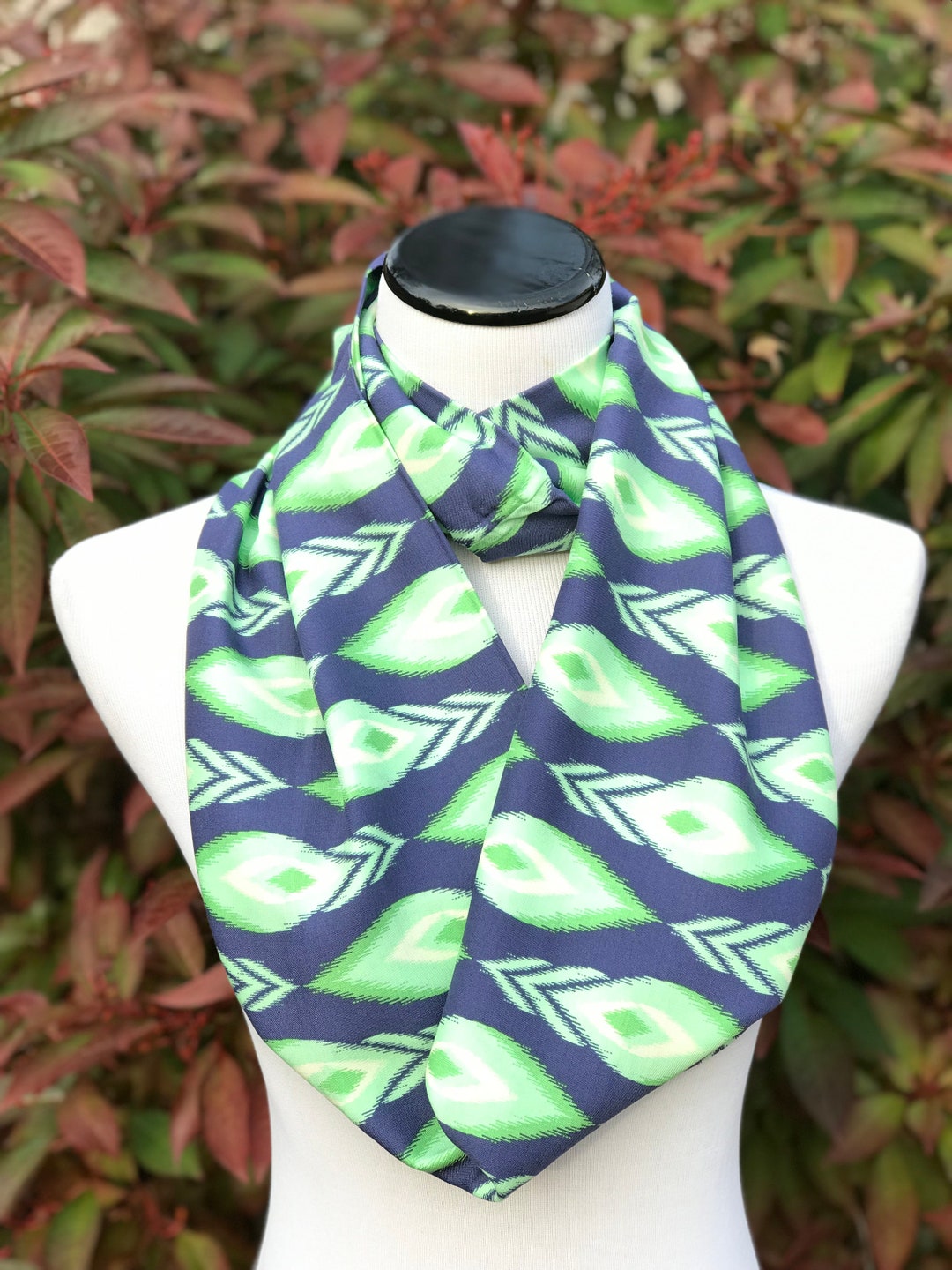 Infinity Scarf Peacock Print Scarf Teal Emerald Green Navy Peacock ...