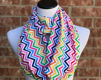 Chevron Scarf Rainbow Scarf Infinity Scarf Spring Colors Pink Yellow Green Orange Circle Scarf Easter Scarf Loop scarf