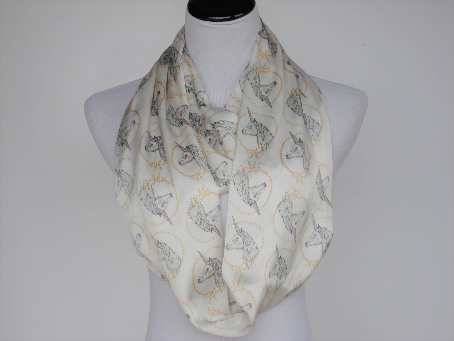 Unicorn Print Scarf Infinity Scarf White Gray Gold Unicorn - Etsy