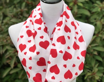 Hearts Scarf Valentine's day Scarf Infinity Scarf White Red Hearts Circle Scarf Loop Scarf Valentine Day Scarf gift