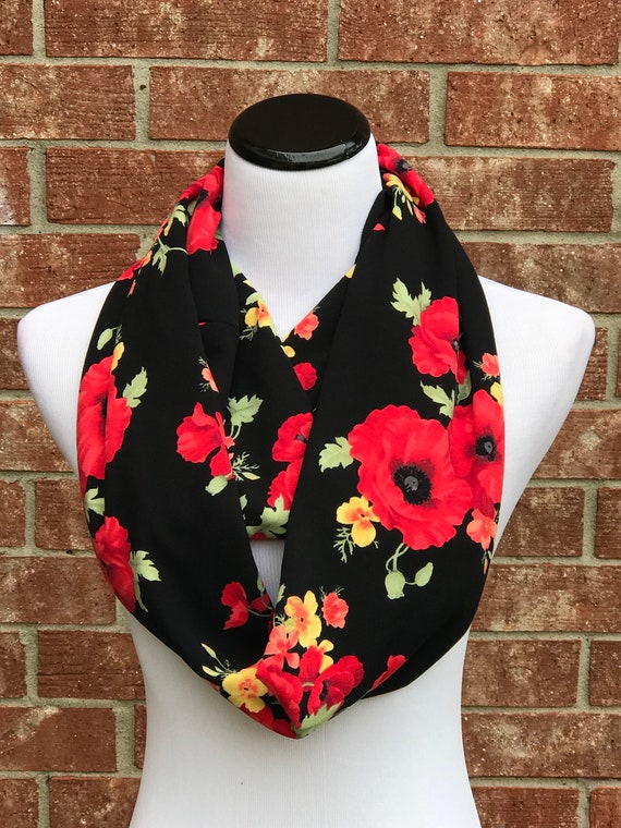 Ladies Poppy Print Floral Scarf Remembrance Day Poppies Scarves Wrap Shawl FN