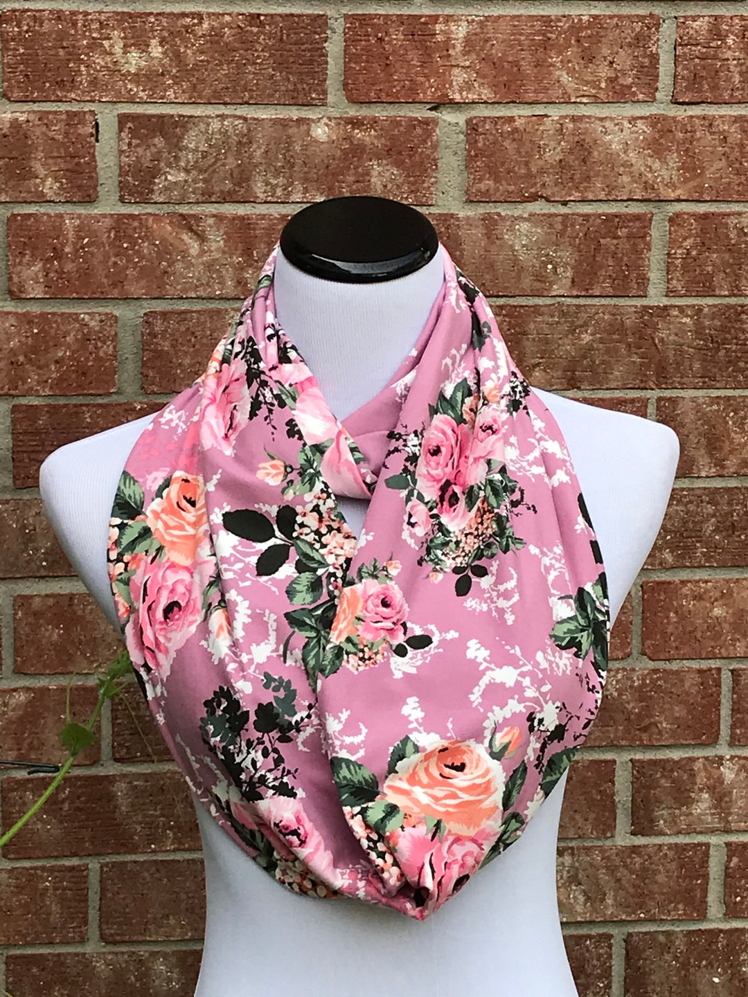 Pink Roses Scarf Floral Scarf Dusty Pink Coral Infinity Scarf Floral ...
