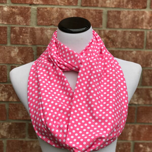 Pink Scarf Infinity Scarf Pink White Polka Dot Scarf Toddler Scarf Infant Scarf matching scarf for Mom and Daughter Little Girl Scarf