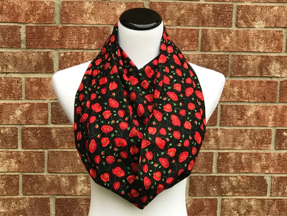 Red Poppy Scarf Black Red Infinity Scarf Traditional Scarf | Etsy