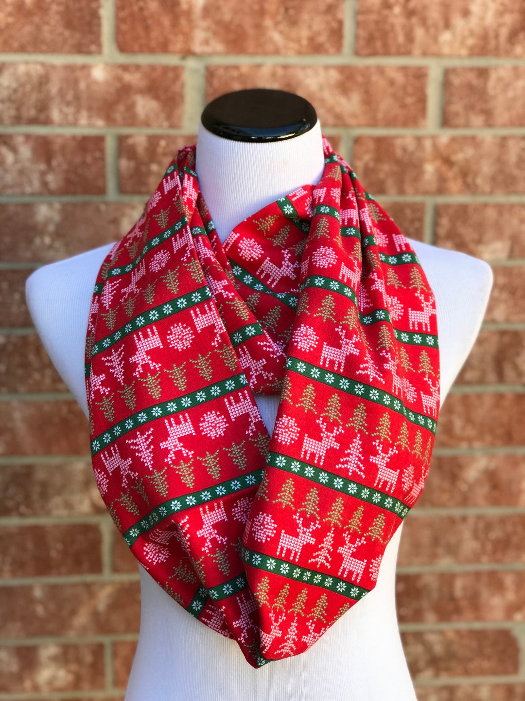 Christmas Scarf Red Green White Reindeer Christmas Tree Snowflakes Fair ...
