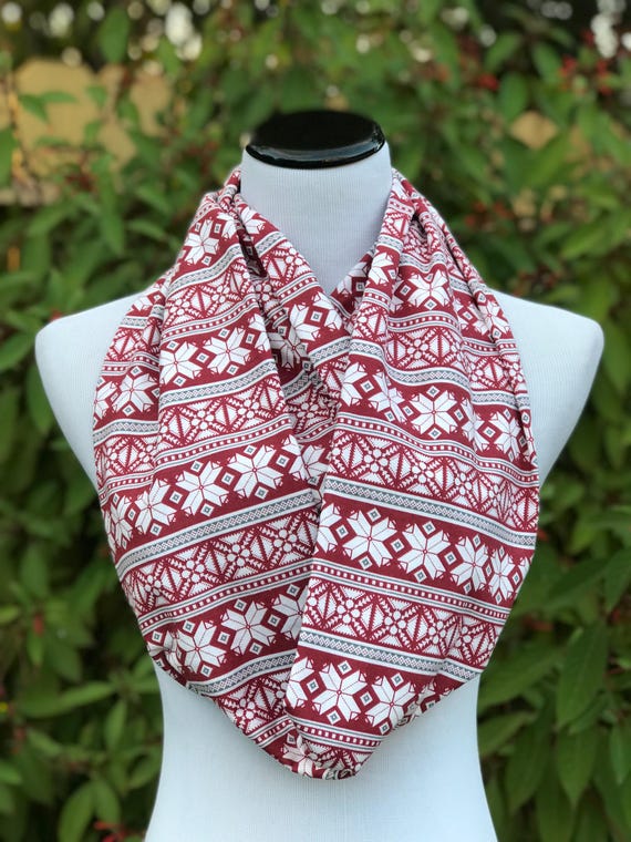Fair Isle Scarf Christmas Scarf White Red Nordic Scandinavian Infinity Scarf Cotton Scarf Loops Scarf Circle Scarf Etsy Ireland
