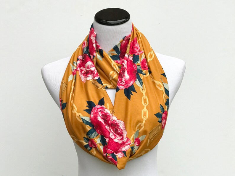 Floral Scarf Rose Scarf Mustard Pink Coral Rustic Scarf Etsy