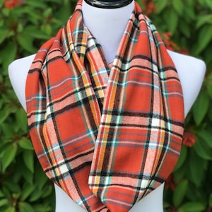 Mustard Rustic Orange Plaid Flannel Scarf Tartan Plaid Infinity Scarf Warm Scarf Classic Loop Scarf Autumn Scarf Christmas Scarf