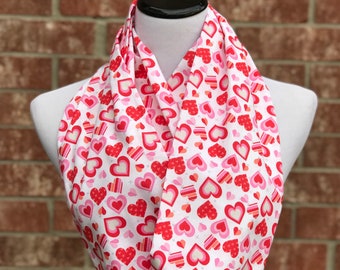 Hearts Scarf Valentine's day Scarf Infinity Scarf White Pink Red Hearts Circle Scarf Loop Scarf Valentine Day Scarf gift