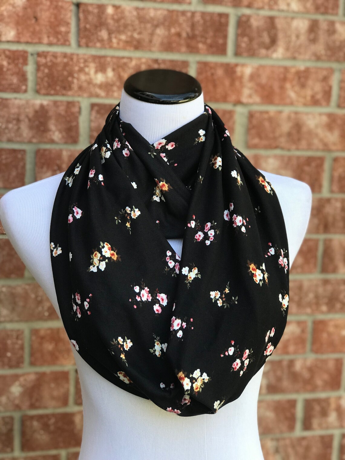Black Floral Scarf With Red Flowers Floral Scarf Infinity Etsy