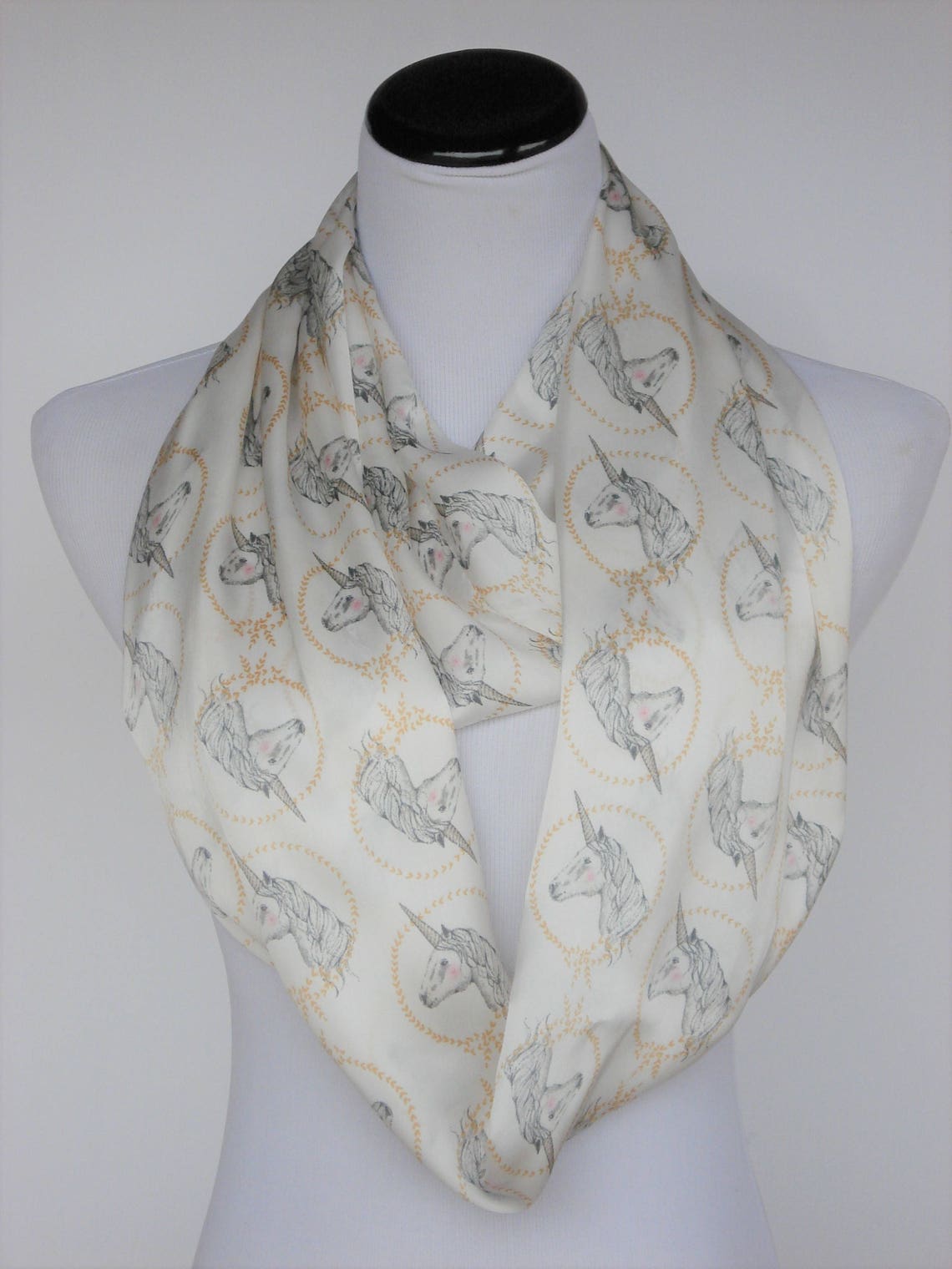 Unicorn Print Scarf Infinity Scarf White Gray Gold Unicorn | Etsy