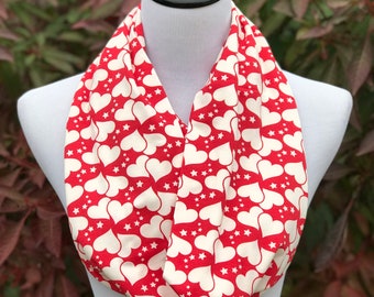 Valentine's day Scarf Red White Scarf Hearts Infinity Scarf Hearts Scarf Loop Scarf Circle Scarf Red Scarf for Valentine Day