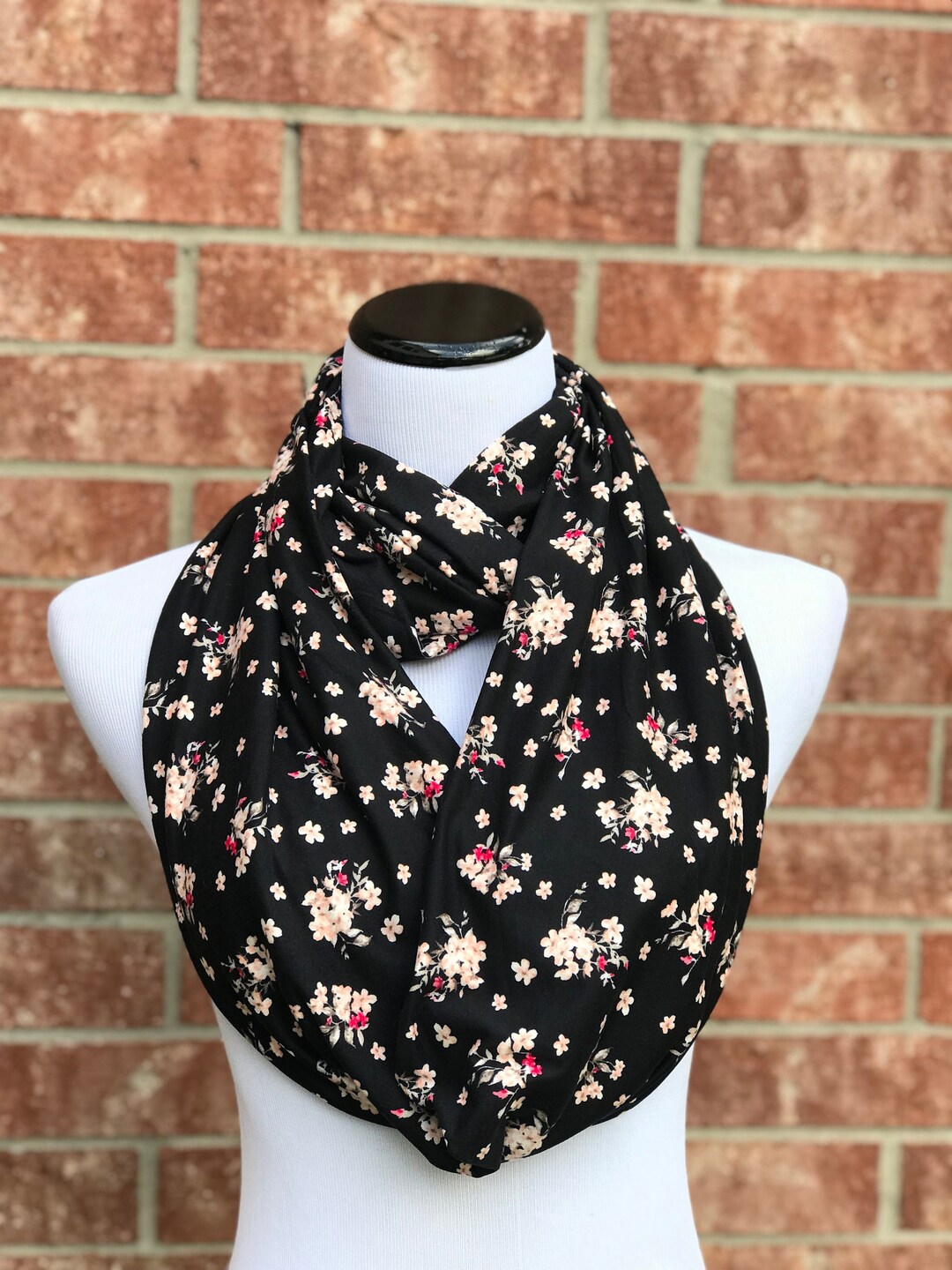 Black Floral Scarf Pink White Daisy Rose Flowers Circle Scarf Infinity ...