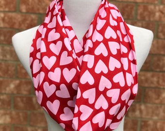 Hearts Scarf Valentine's day Scarf Infinity Scarf Pink Red Hearts Circle Scarf Loop Scarf Valentine Day Scarf gift