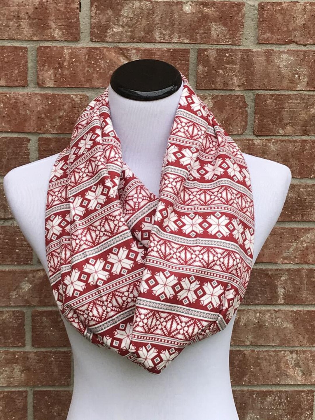 Fair Isle Scarf Christmas Scarf White Red Nordic Scandinavian Infinity ...