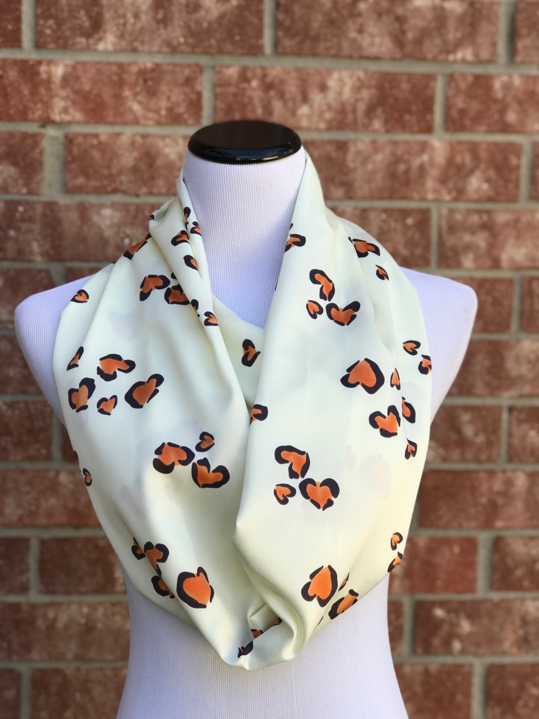 Beige Ivory Scarf Hearts Scarf Leopard Print Ecru Valentine's Day Infinity Scarf Loop Scarf ...