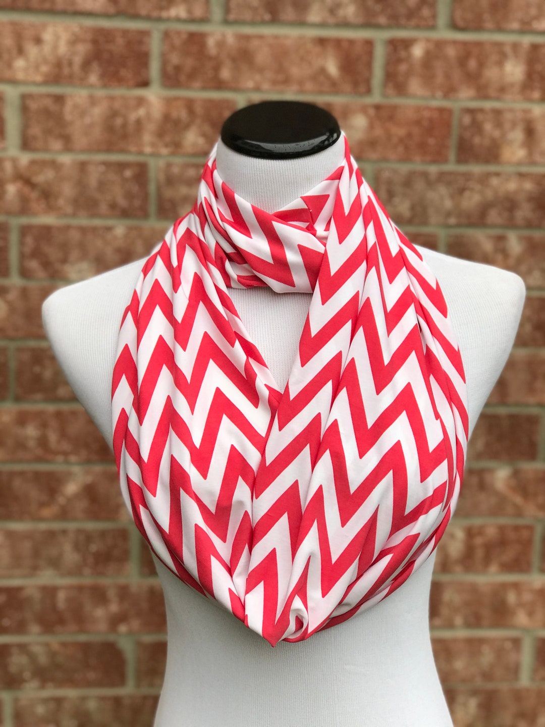 Red White Scarf Coral Chevron Infinity Scarf Coral White Zig - Etsy