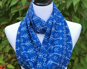 Blue Scarf Royal Blue Infinity Scarf Arrows Soft Cotton Jersey Knit Scarf Geometric Circle Scarf Loop Scarf gift for woman teenage girl