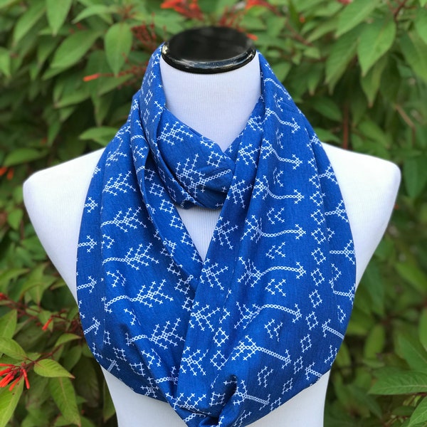 Blue Scarf Royal Blue Infinity Scarf Arrows Soft Cotton Jersey Knit Scarf Geometric Circle Scarf Loop Scarf gift for woman teenage girl