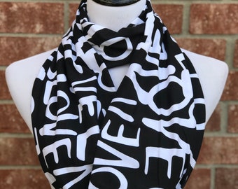 Valentine's day Scarf Black White Scarf Infinity Scarf Love scarf circle scarf loop scarf Valentine's day gift for women and teen girls