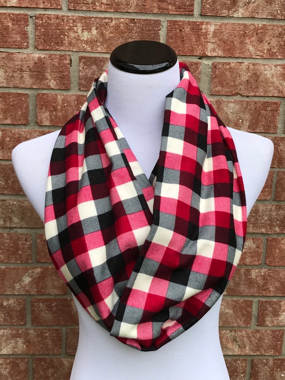 Red black white plaid scarf discount